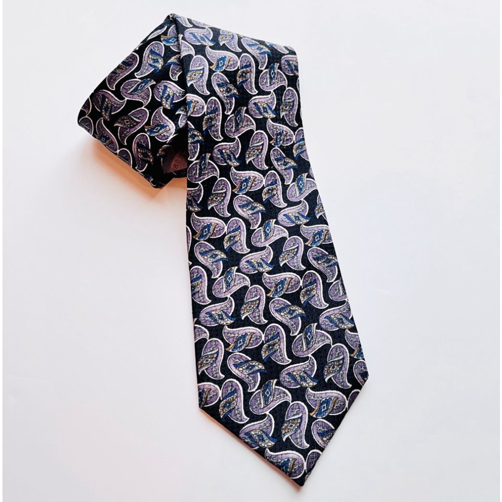 Men's Christian Dior Black and Purple Silk Tie